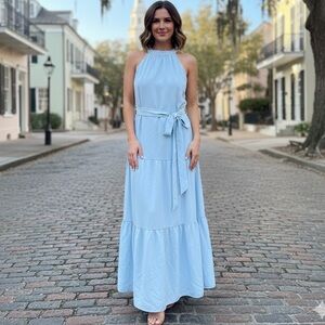Elegant Light Blue Maxi Dress